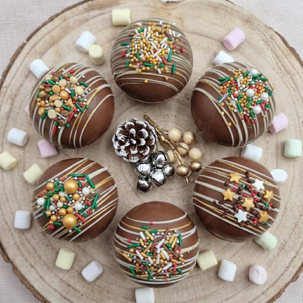 Großpackung: 24er-Pack (4x6er-Set) Heiße-Schokoladen-Bomben - Kugelform Hot Chocolate Bombs - Partygeschenke