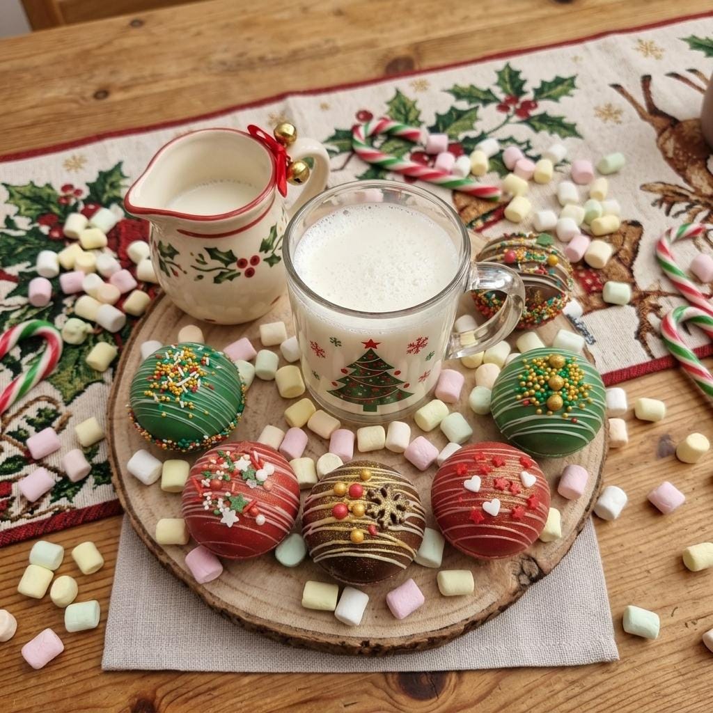 6er Set Mix-Heiße-Schokoladen-Bomben - festliche Schokoladenkugeln mit Marshmallows (Geschenk)